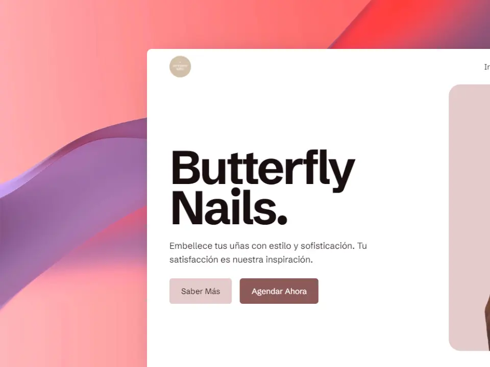 A screenshot of the Butterfly Nails landing page.